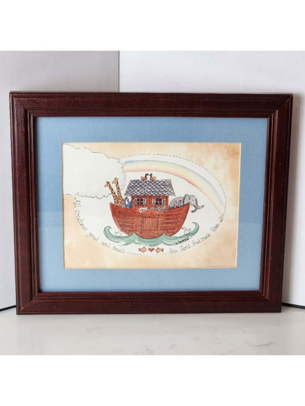 Noah's Ark Framed Print Wall Art All Creatures Great and small L. Spivey 11x9